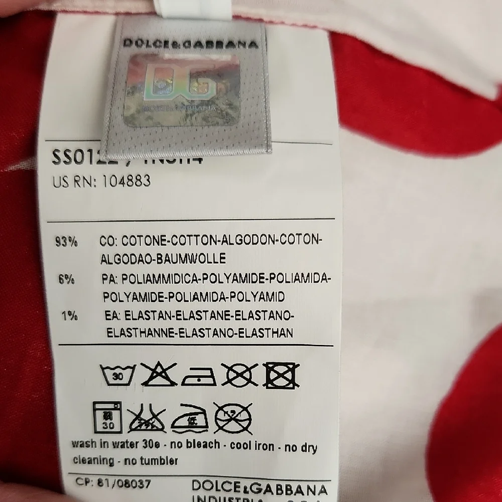 Dolce & Gabbana Red and White Cuffed Sleeve Button Down Shirt Size 42, 6US - Picture 8 of 10
